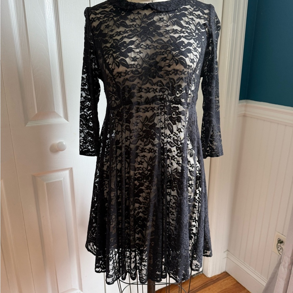 Topshop Black Lace Long Sleeve Dress